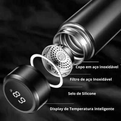 Garrafa Térmica Inox 500ml com Display Led de Temperatura Inteligente.